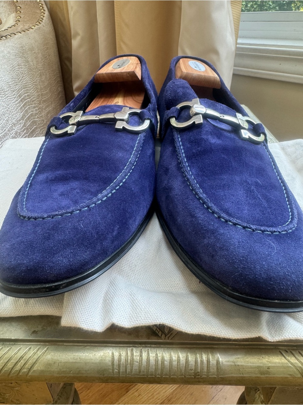 Salvatore Ferragamo Navy Suede Gancini Bit Loafers 12 2E - Picture 5 of 15